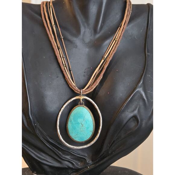 Silpada Howlite Multi Strand Necklace Leather Turquoise Sterling Silver .925 18" - Picture 2 of 10